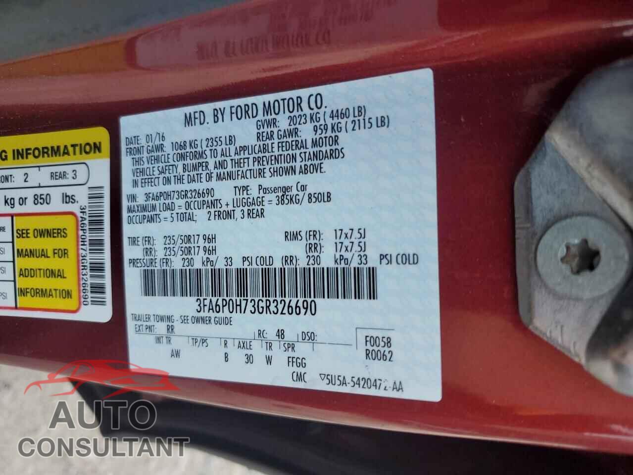 FORD FUSION 2016 - 3FA6P0H73GR326690