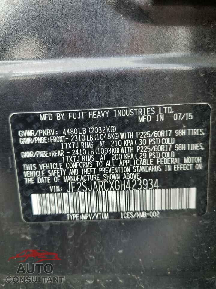 SUBARU FORESTER 2016 - JF2SJARCXGH423934