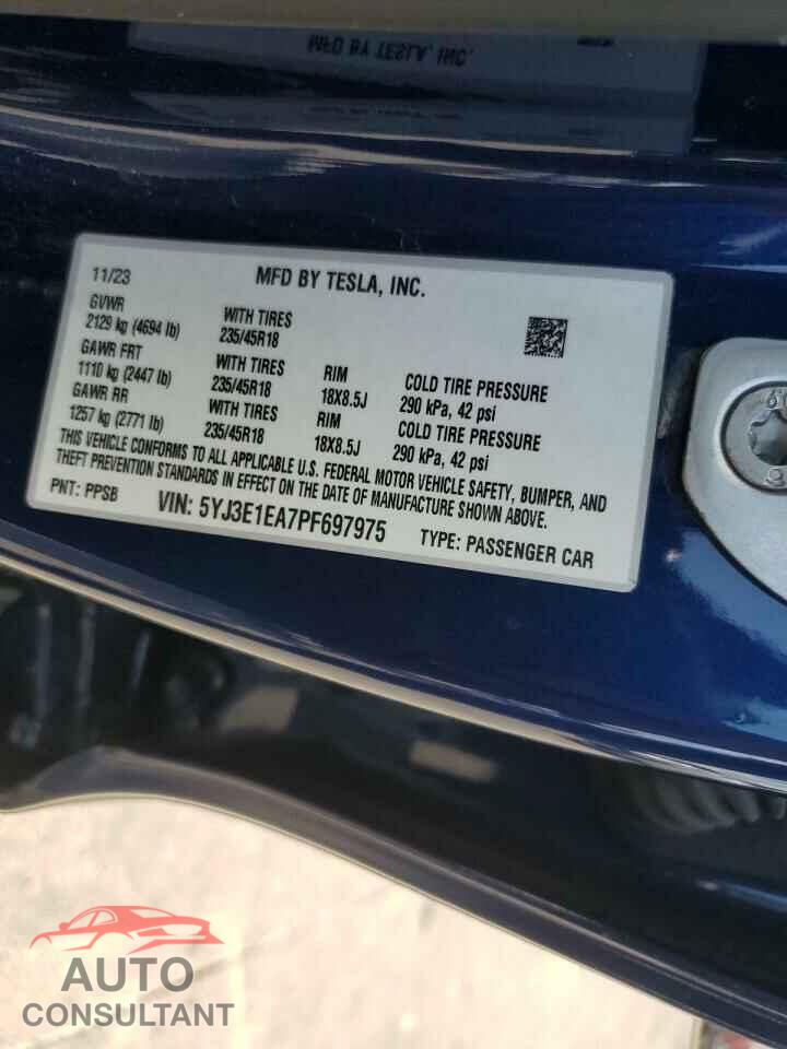 TESLA MODEL 3 2023 - 5YJ3E1EA7PF697975