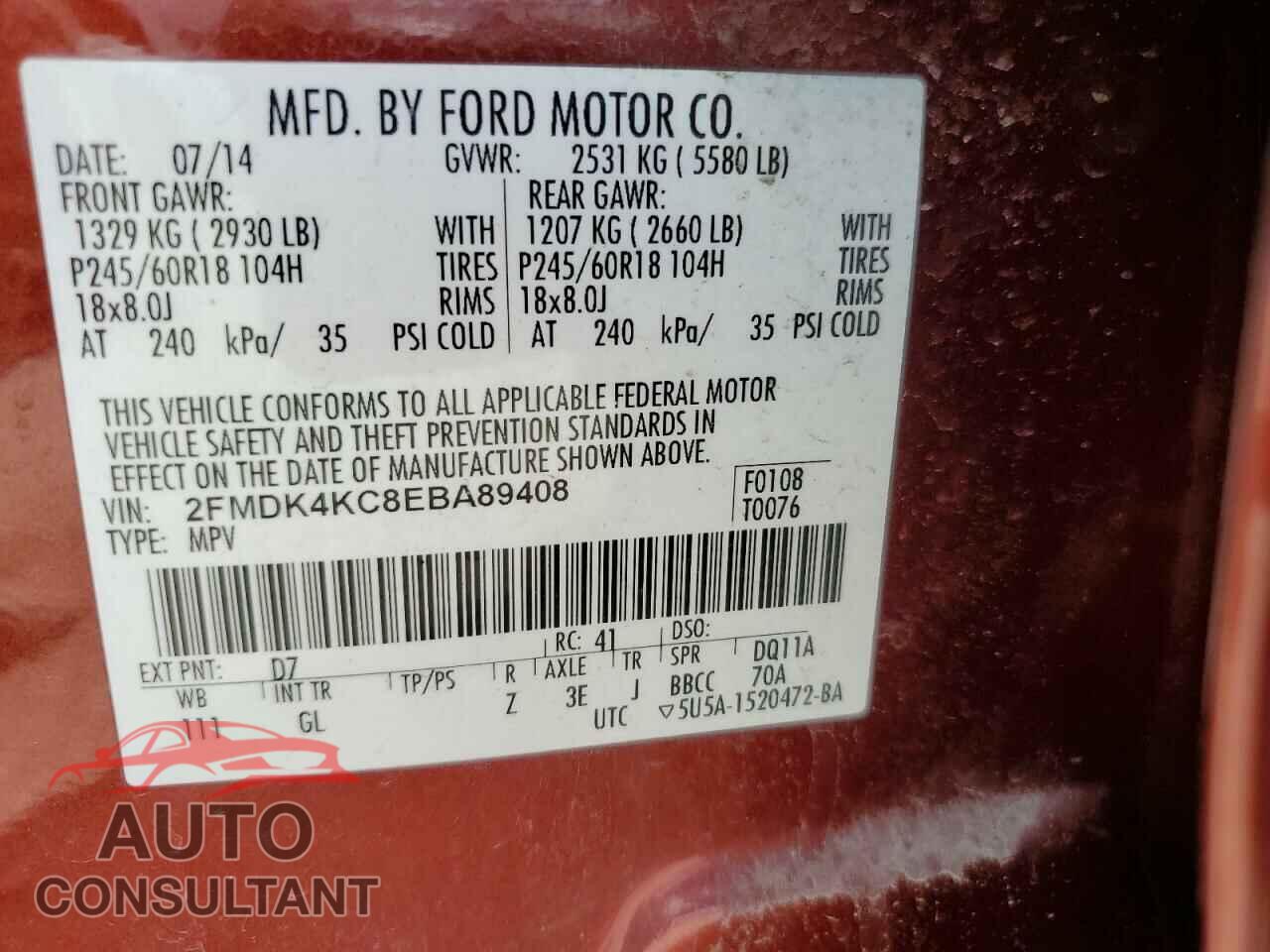 FORD EDGE 2014 - 2FMDK4KC8EBA89408