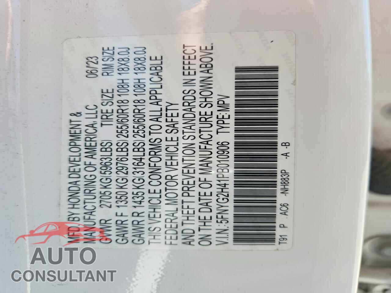 HONDA PILOT 2023 - 5FNYG2H41PB010906