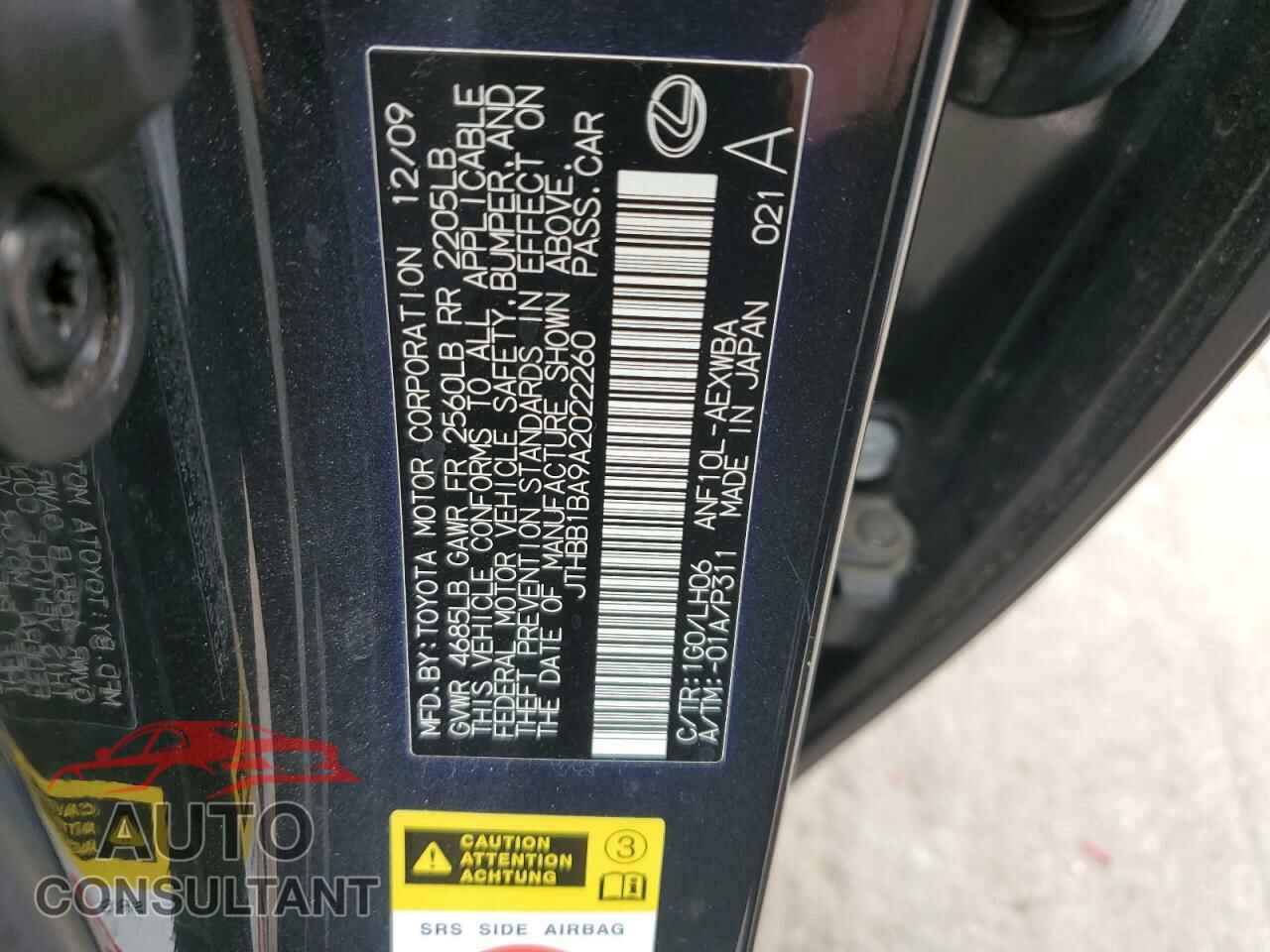 LEXUS HS 2010 - JTHBB1BA9A2022260