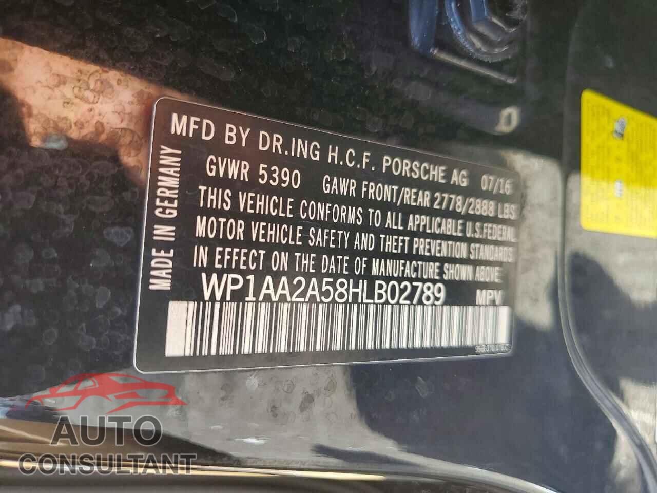 PORSCHE MACAN 2017 - WP1AA2A58HLB02789