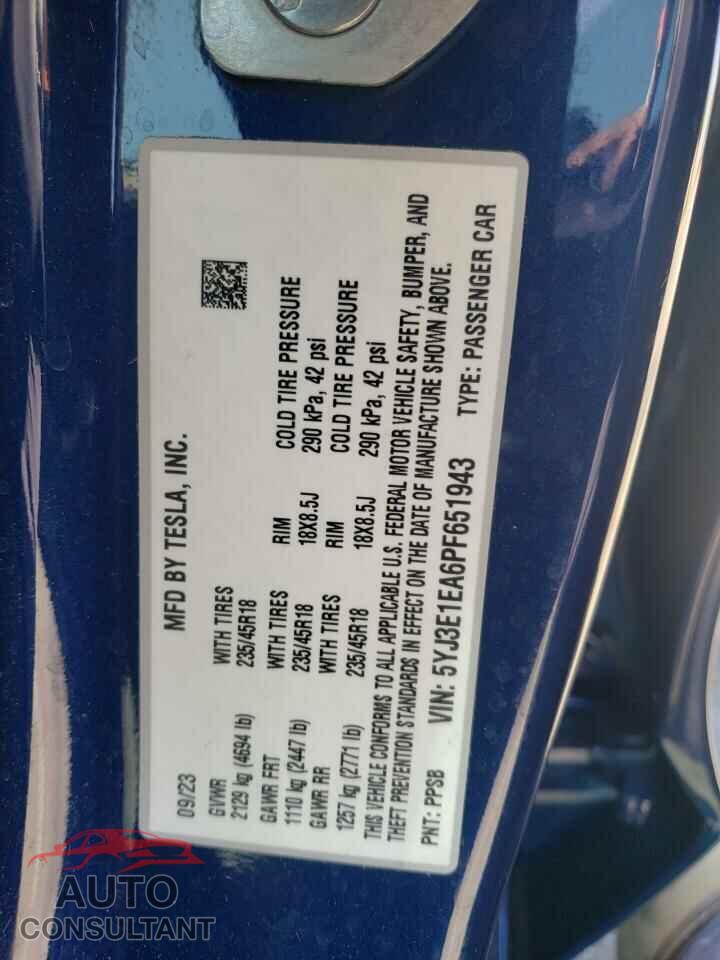 TESLA MODEL 3 2023 - 5YJ3E1EA6PF651943