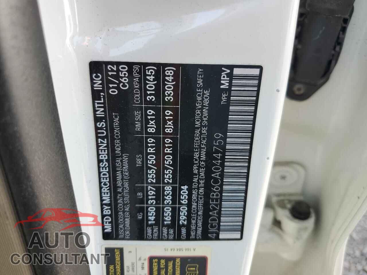MERCEDES-BENZ M-CLASS 2012 - 4JGDA2EB6CA044759