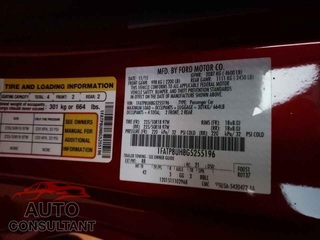 FORD MUSTANG 2016 - 1FATP8UH8G5255196
