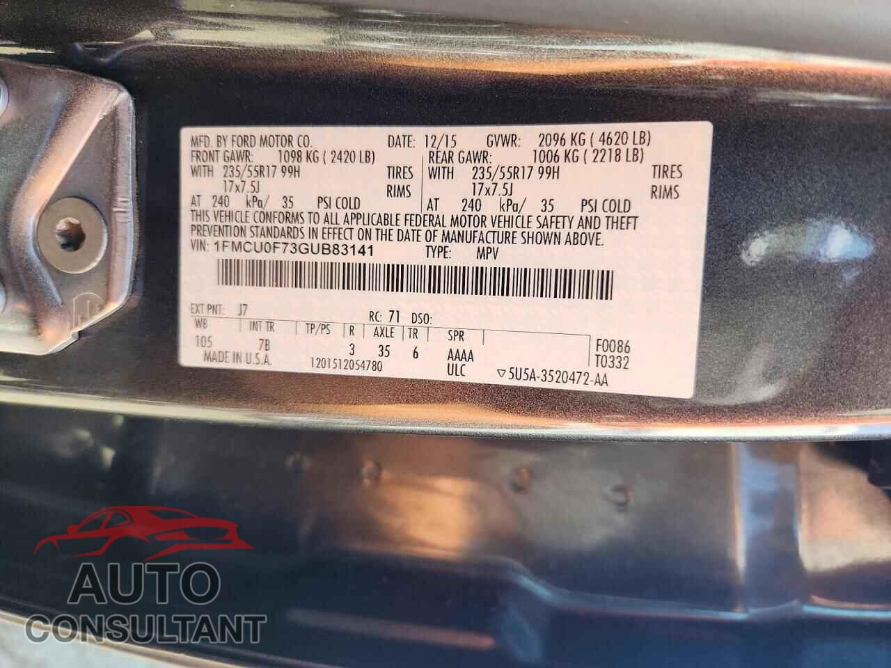 FORD ESCAPE 2016 - 1FMCU0F73GUB83141