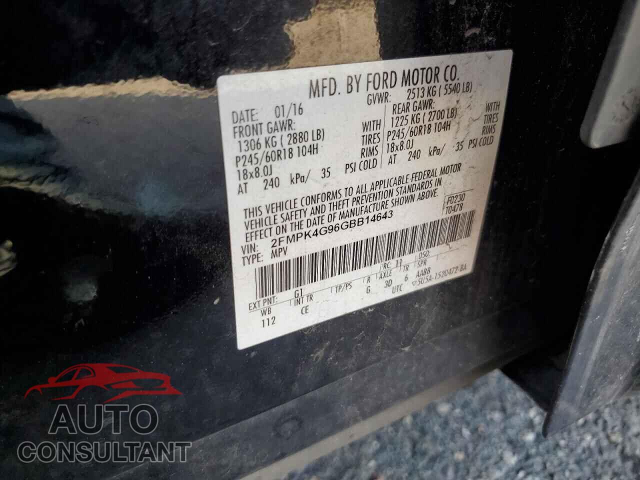 FORD EDGE 2016 - 2FMPK4G96GBB14643