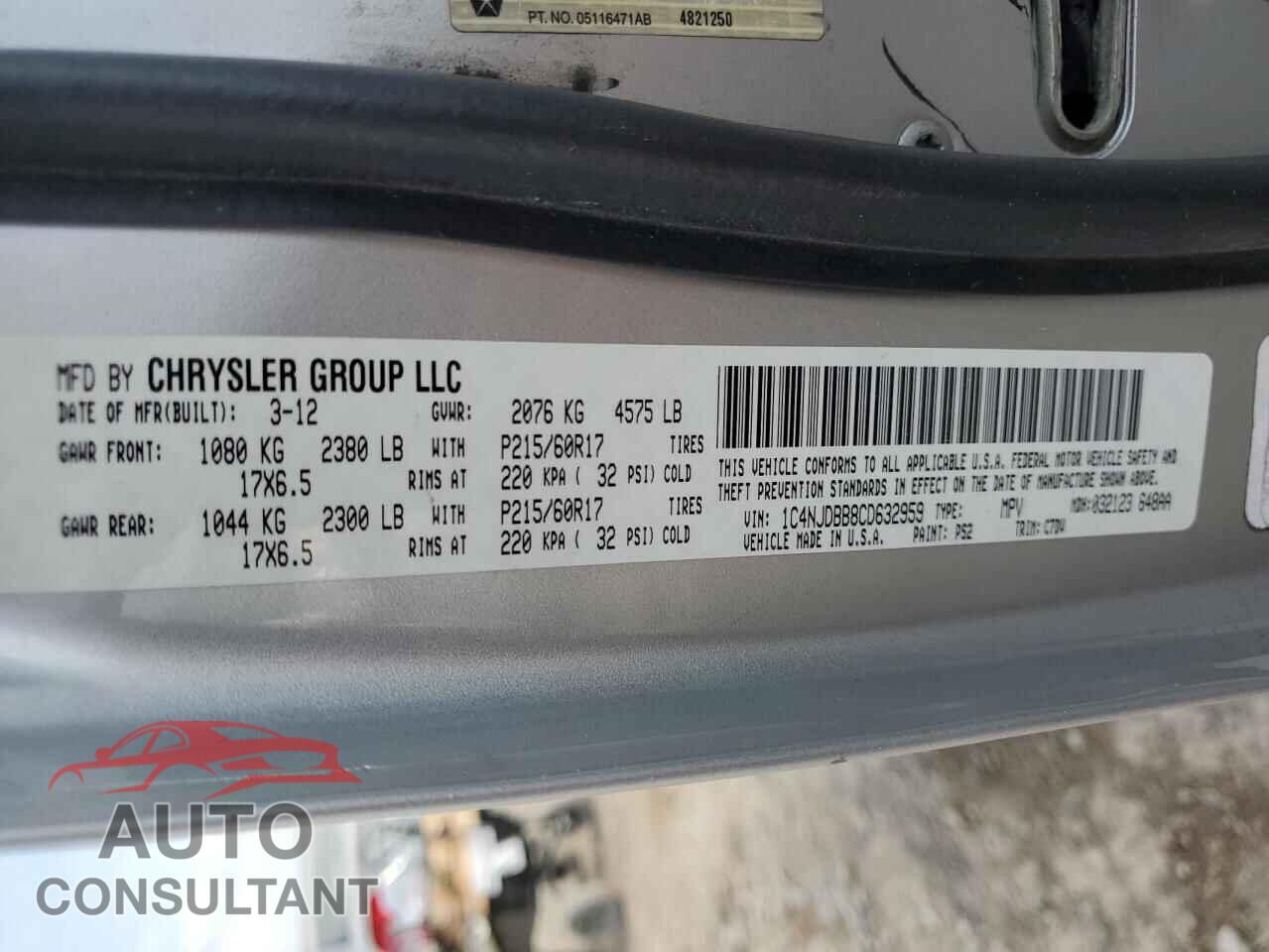 JEEP COMPASS 2012 - 1C4NJDBB8CD632959