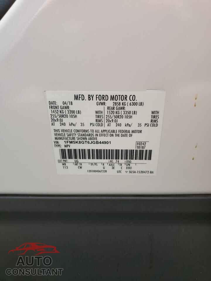 FORD EXPLORER 2018 - 1FM5K8GT6JGB44901