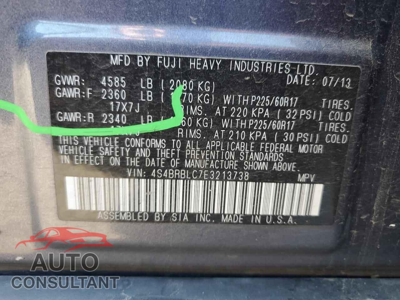 SUBARU OUTBACK 2014 - 4S4BRBLC7E3213738
