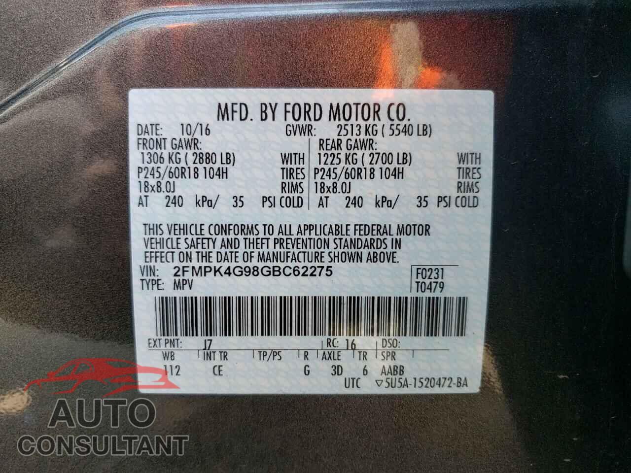 FORD EDGE 2016 - 2FMPK4G98GBC62275