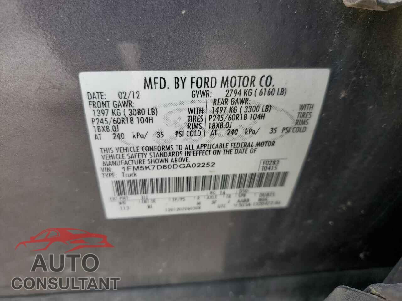 FORD EXPLORER 2013 - 1FM5K7D80DGA02252
