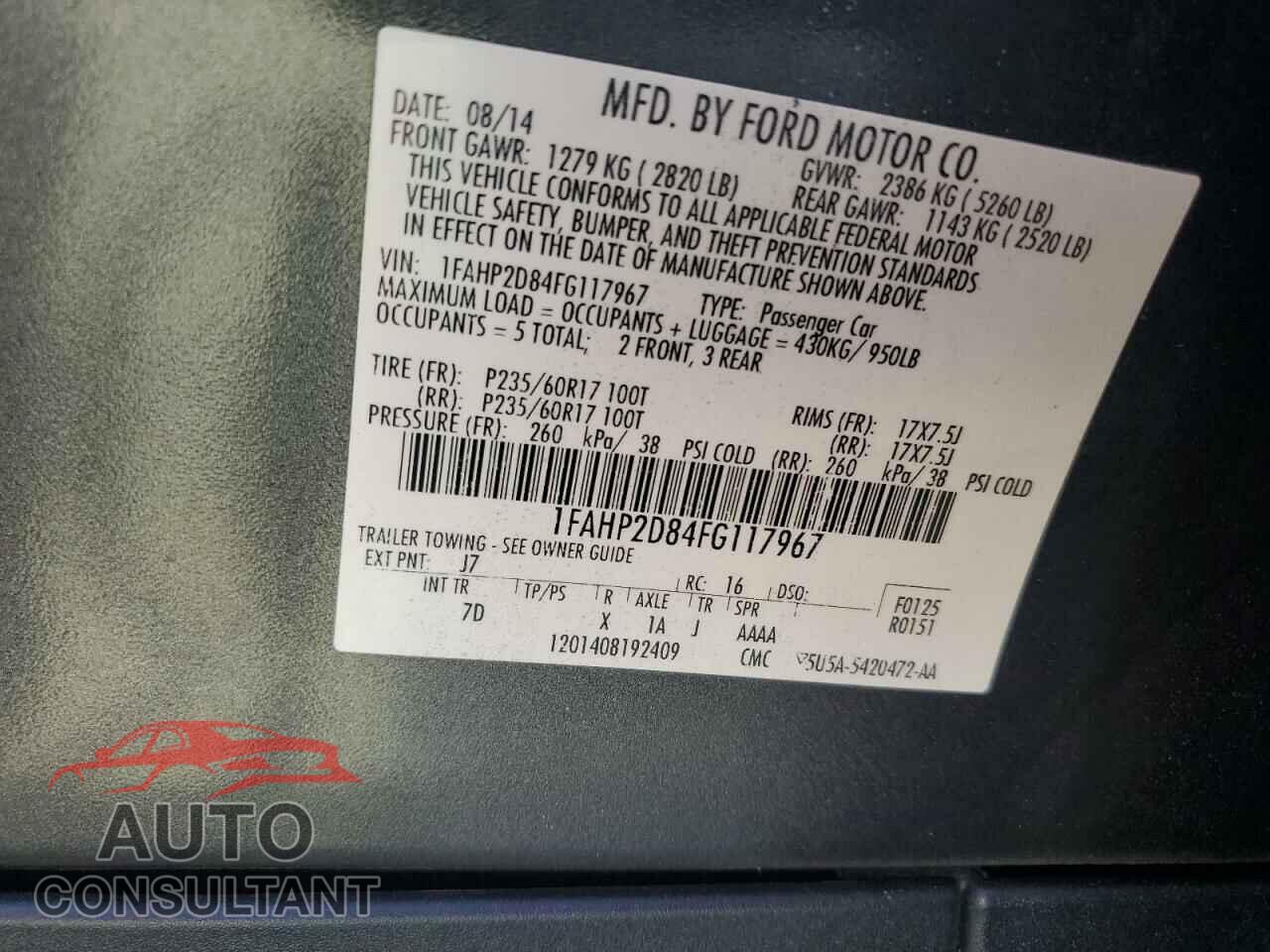 FORD TAURUS 2015 - 1FAHP2D84FG117967