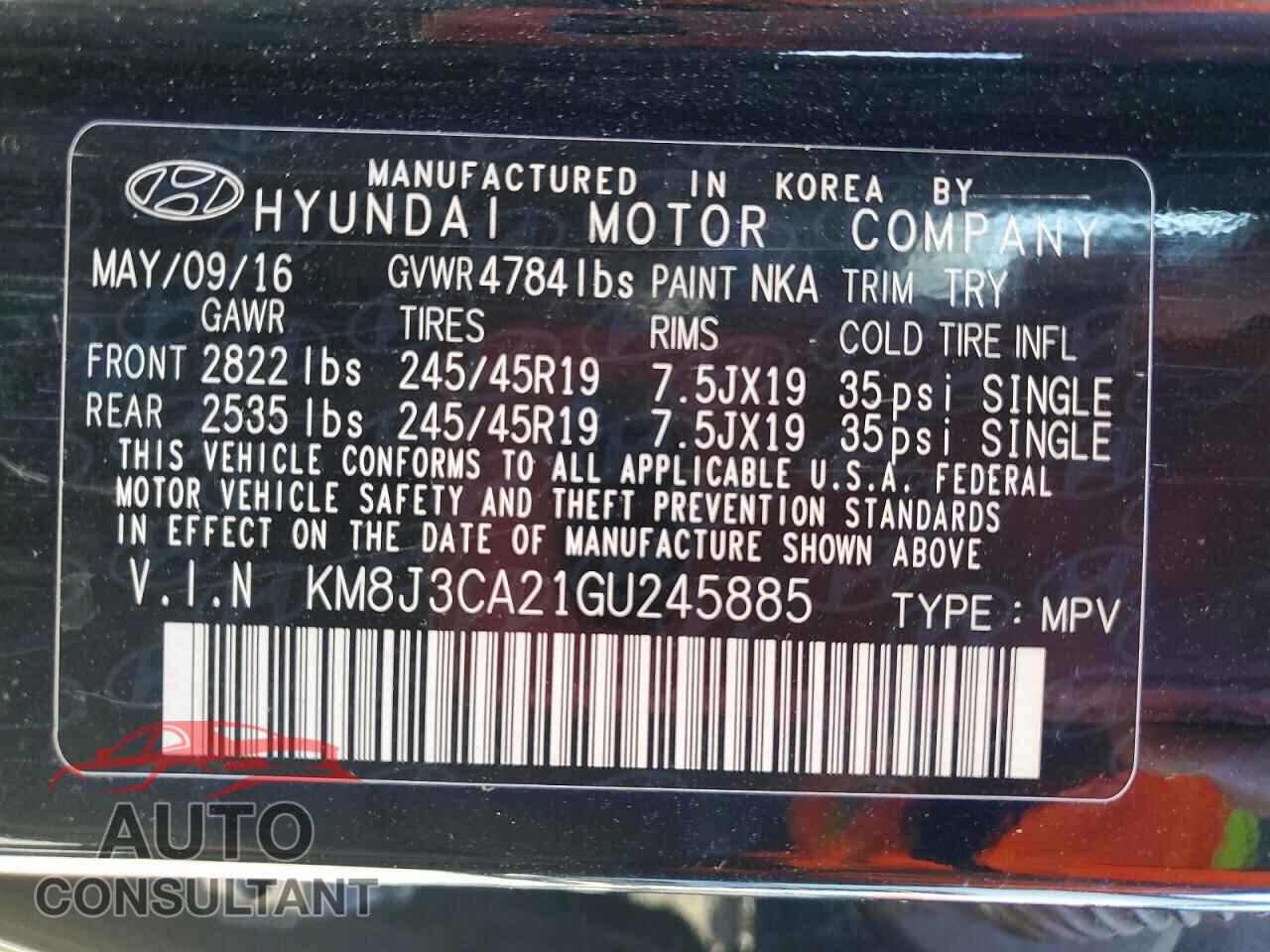 HYUNDAI TUCSON 2016 - KM8J3CA21GU245885