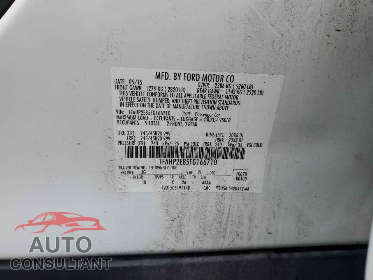FORD TAURUS 2015 - 1FAHP2E85FG166710