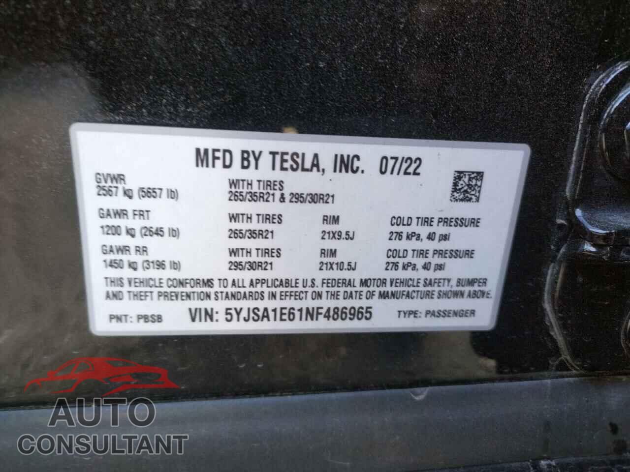 TESLA MODEL S 2022 - 5YJSA1E61NF486965