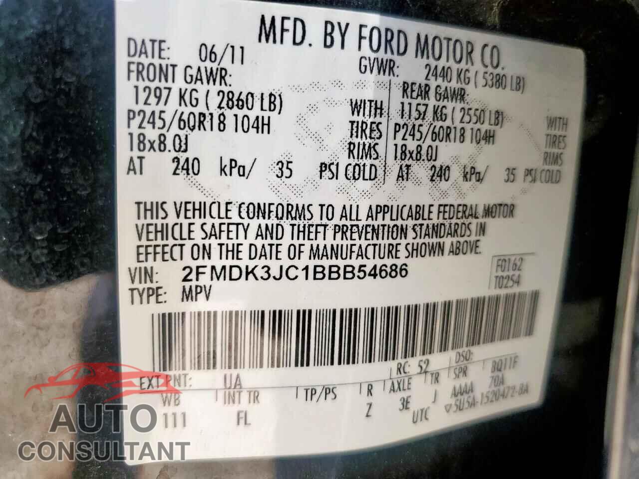 FORD EDGE 2011 - 2FMDK3JC1BBB54686