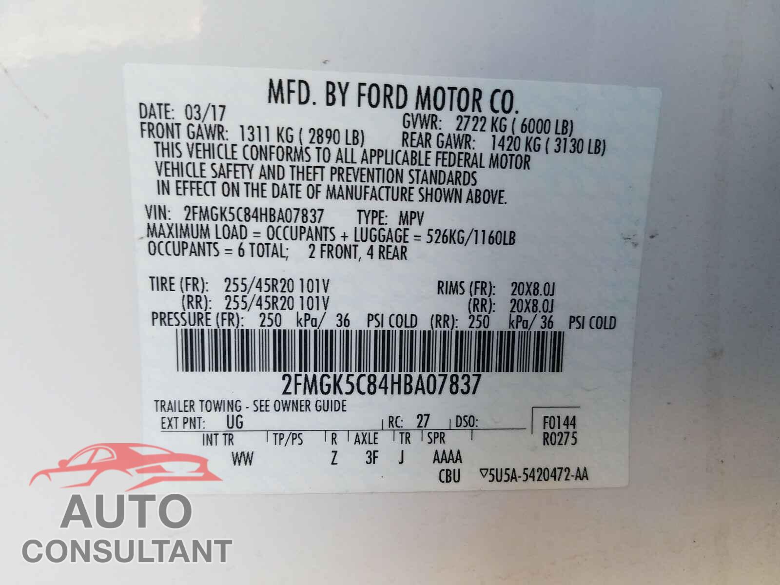 FORD FLEX 2017 - 2FMGK5C84HBA07837