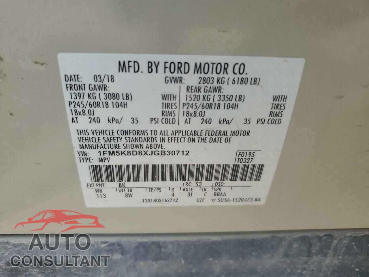 FORD EXPLORER 2018 - 1FM5K8D8XJGB30712