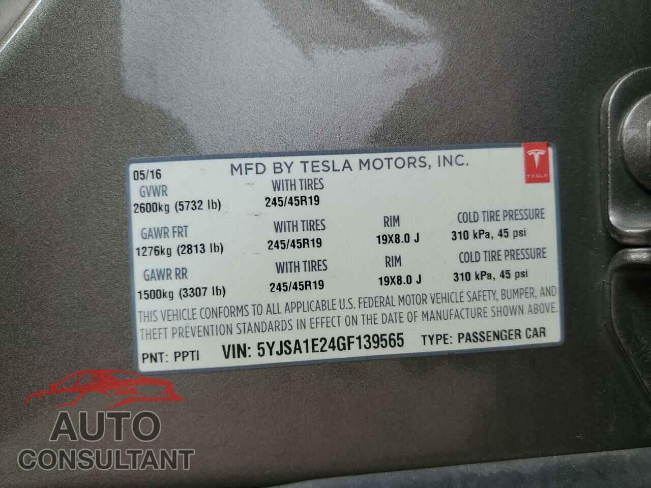 TESLA MODEL S 2016 - 5YJSA1E24GF139565