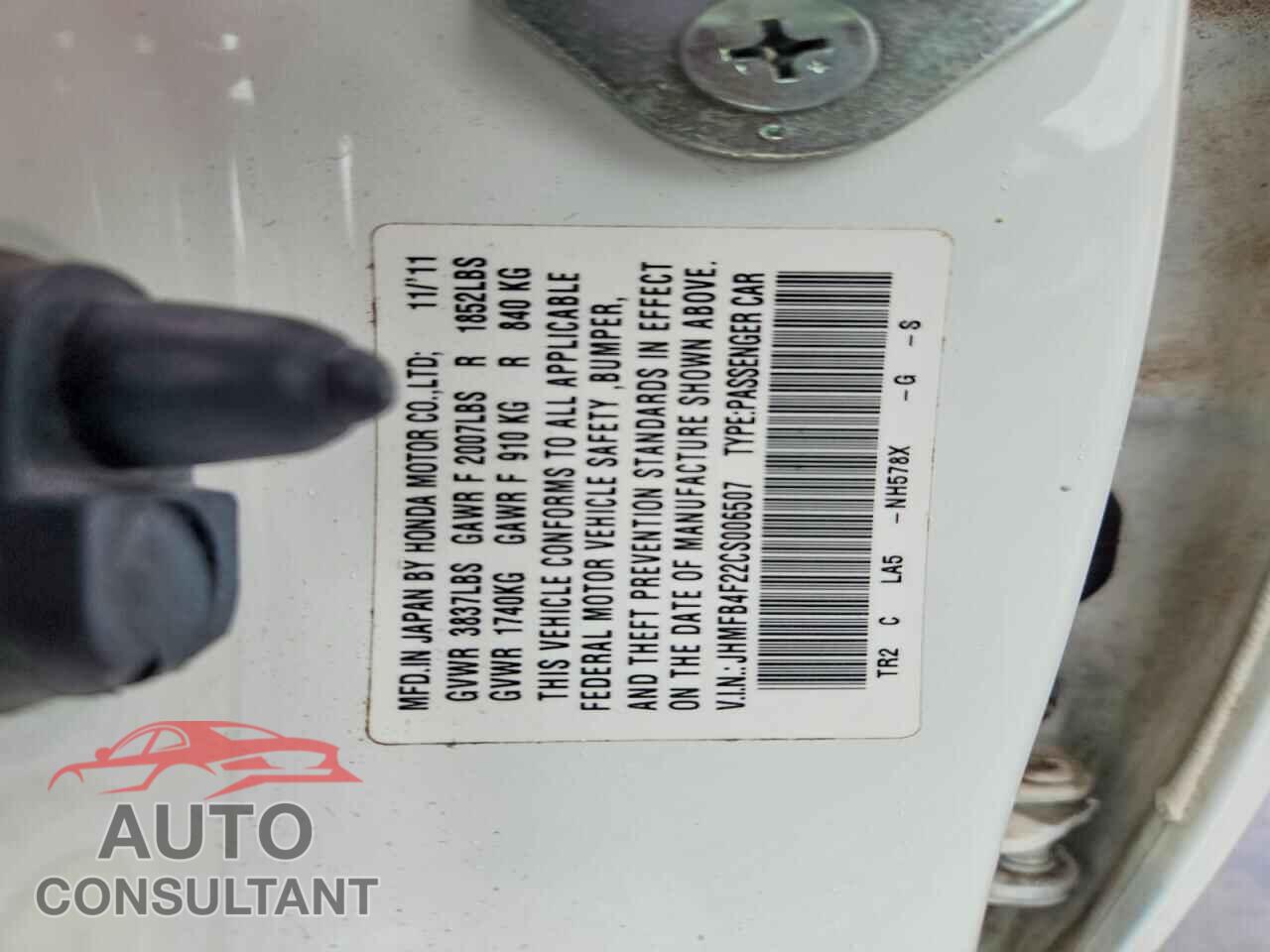 HONDA CIVIC 2012 - JHMFB4F22CS006507