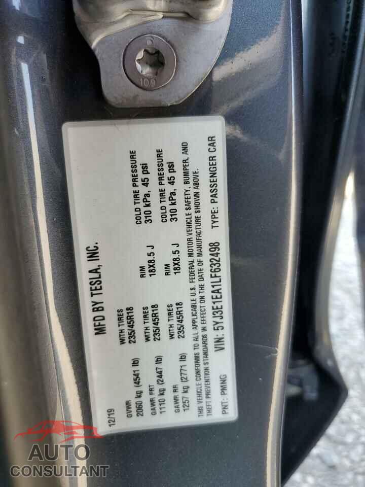 TESLA MODEL 3 2020 - 5YJ3E1EA1LF632498