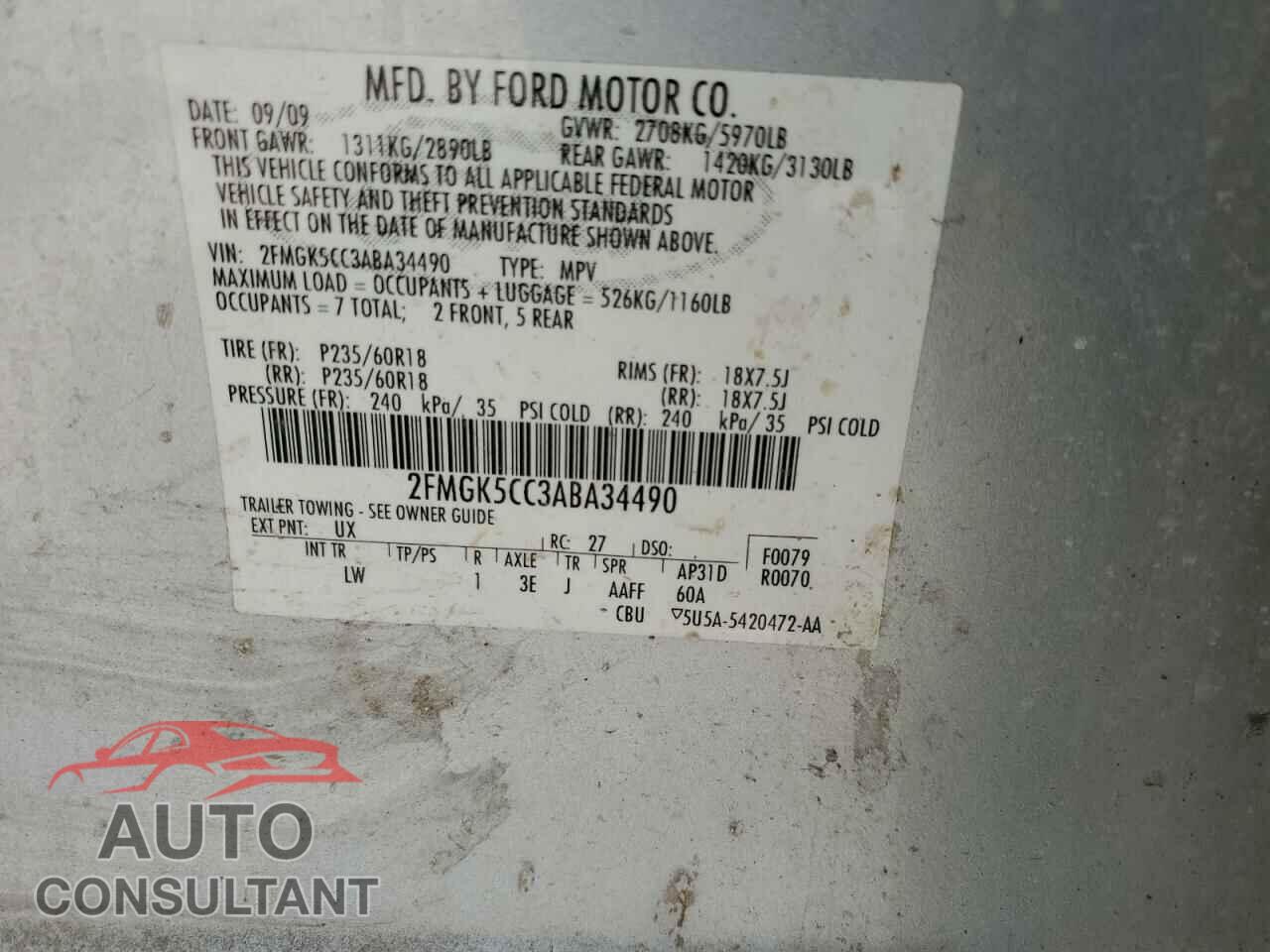 FORD FLEX 2010 - 2FMGK5CC3ABA34490