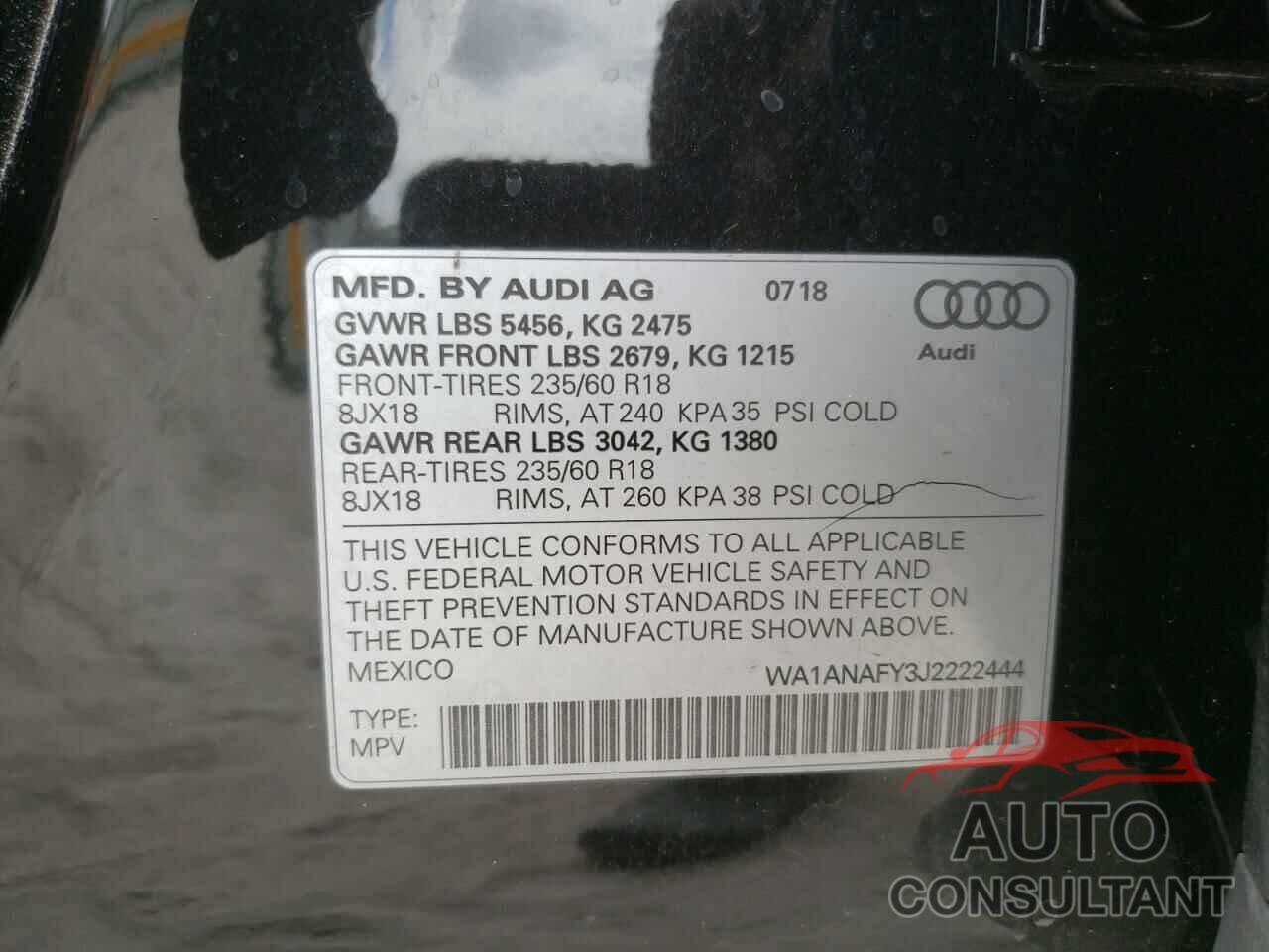 AUDI Q5 2018 - WA1ANAFY3J2222444