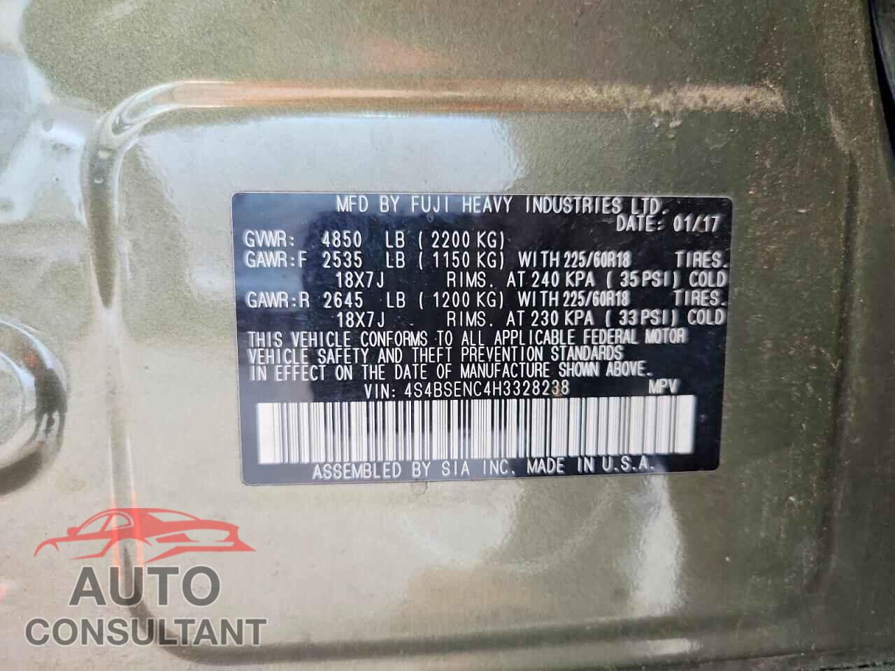 SUBARU OUTBACK 2017 - 4S4BSENC4H3328238