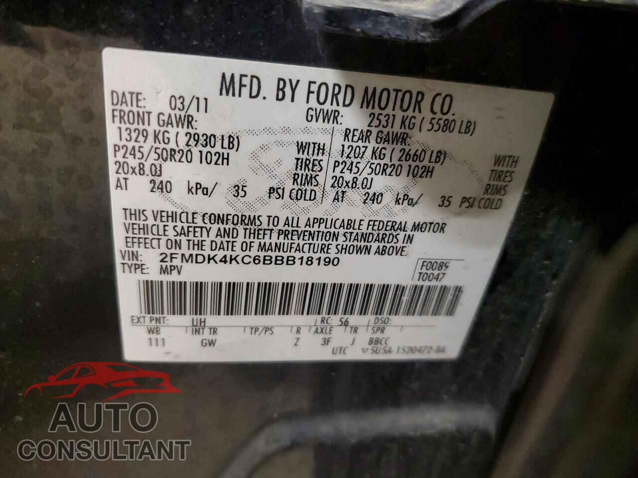 FORD EDGE 2011 - 2FMDK4KC6BBB18190