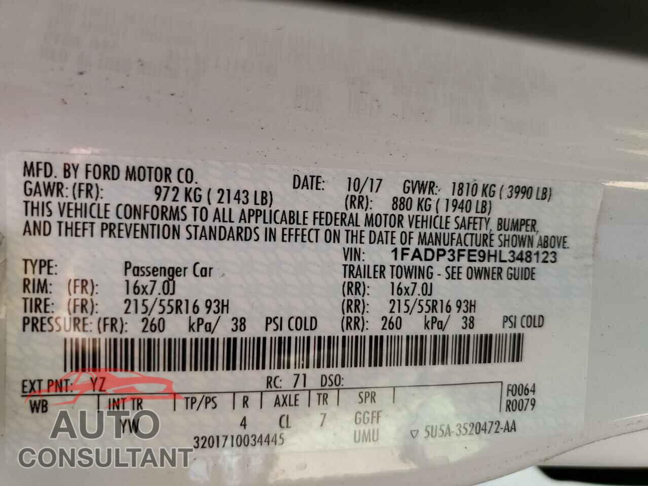 FORD FOCUS 2017 - 1FADP3FE9HL348123