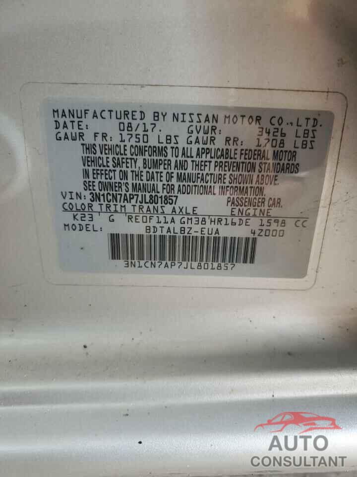 NISSAN VERSA 2018 - 3N1CN7AP7JL801857