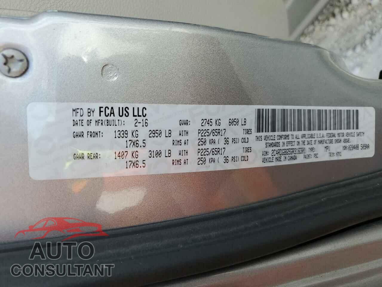 DODGE CARAVAN 2016 - 2C4RDGBG5GR316301