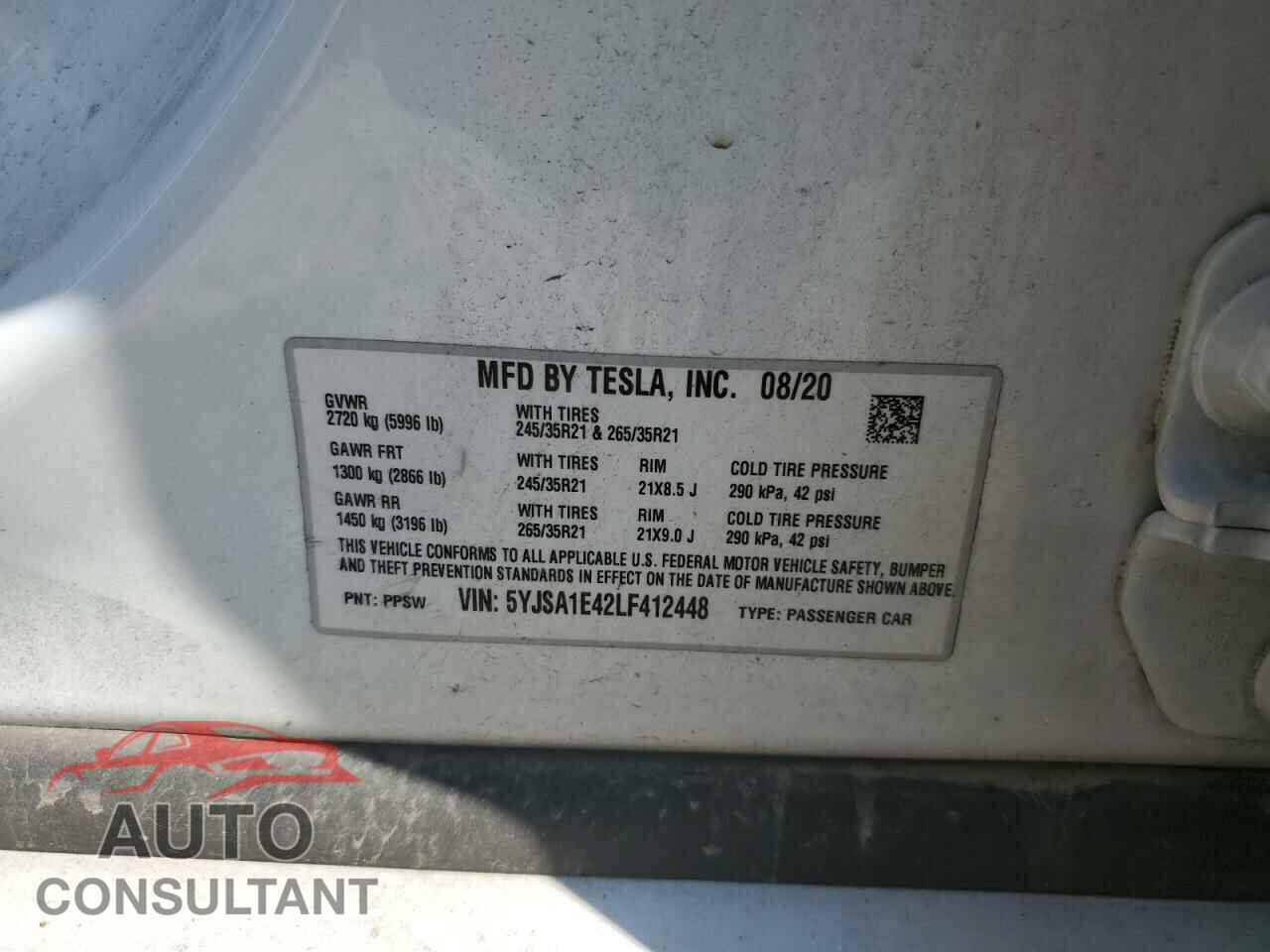 TESLA MODEL S 2020 - 5YJSA1E42LF412448