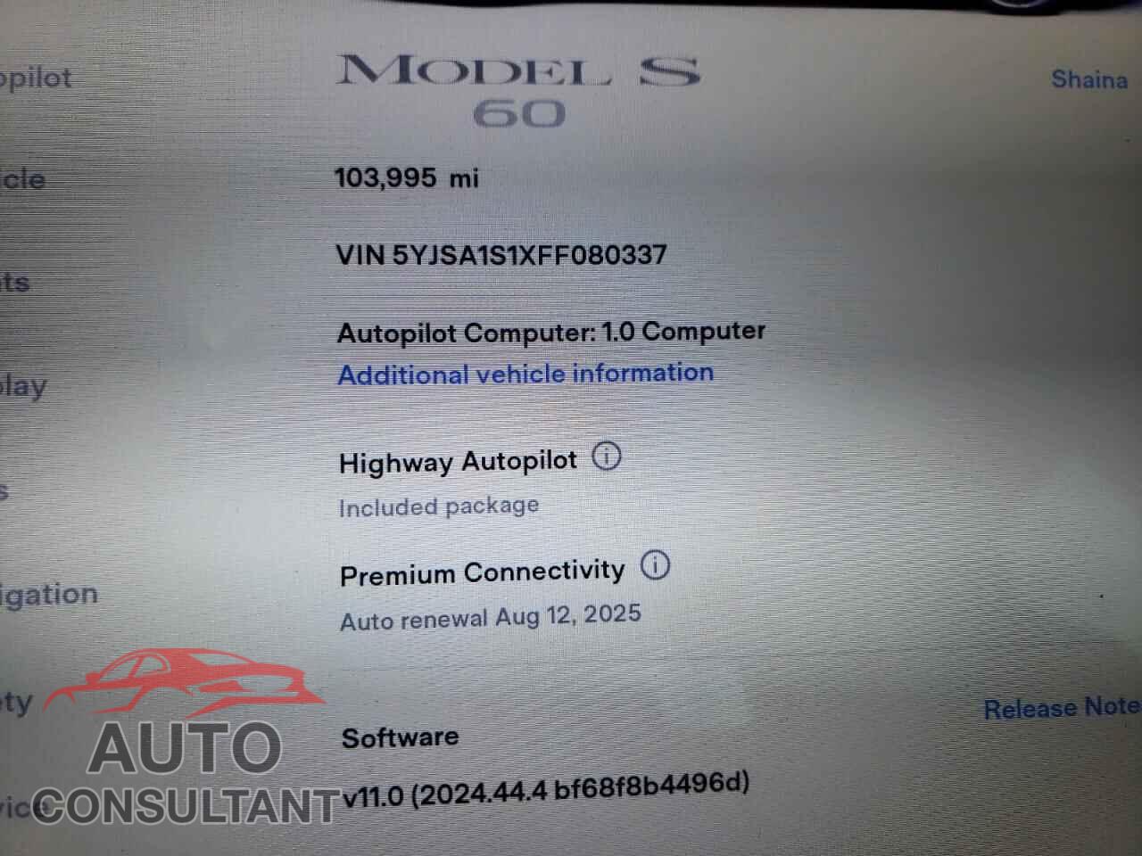 TESLA MODEL S 2015 - 5YJSA1S1XFF080337