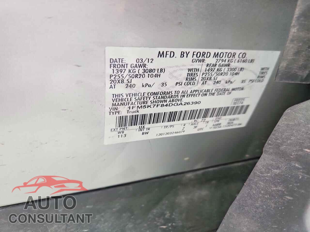 FORD EXPLORER 2013 - 1FM5K7F84DGA26390