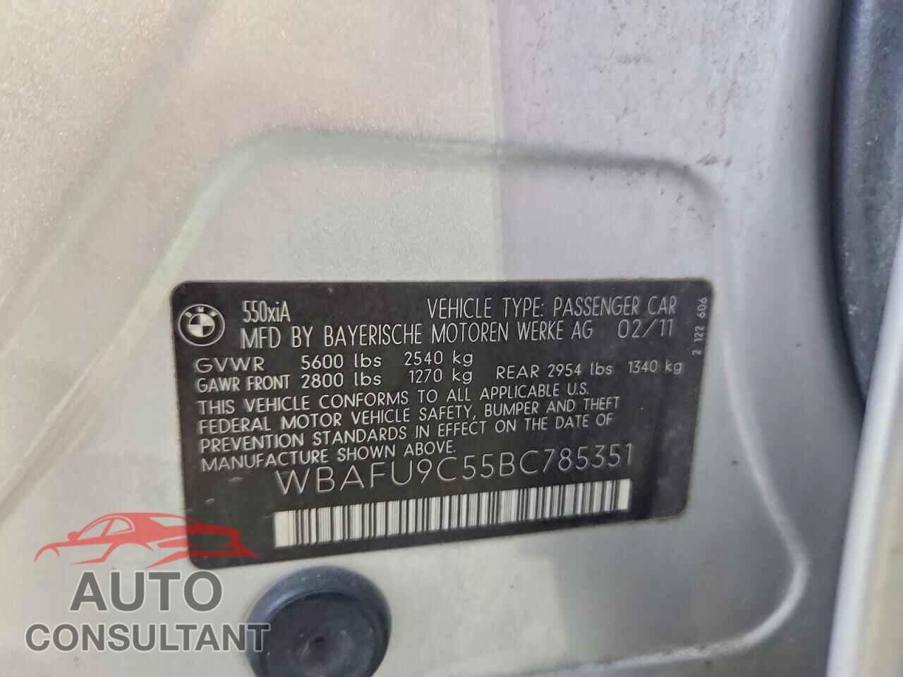 BMW 5 SERIES 2011 - WBAFU9C55BC785351