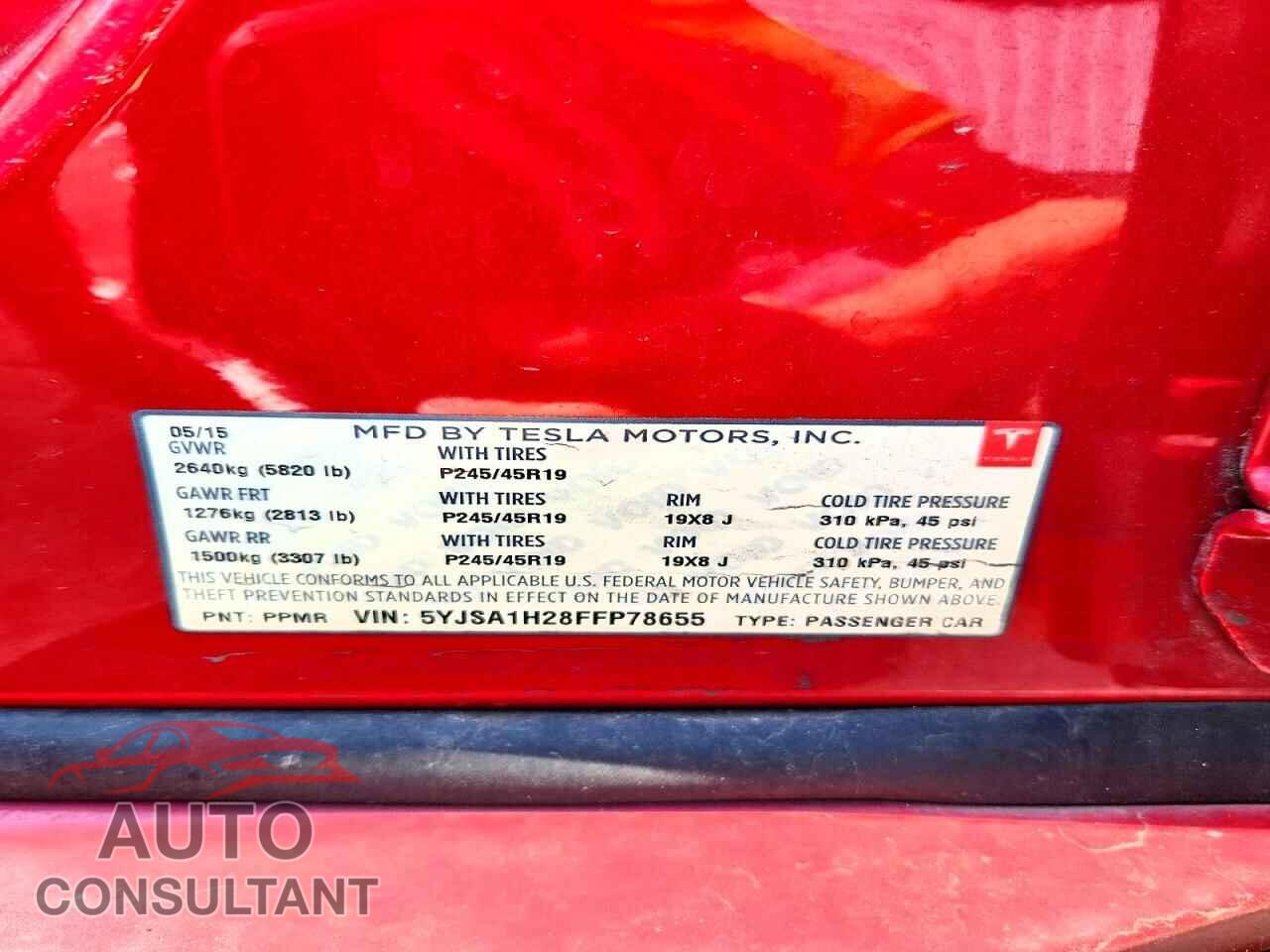 TESLA MODEL S 2015 - 5YJSA1H28FFP78655