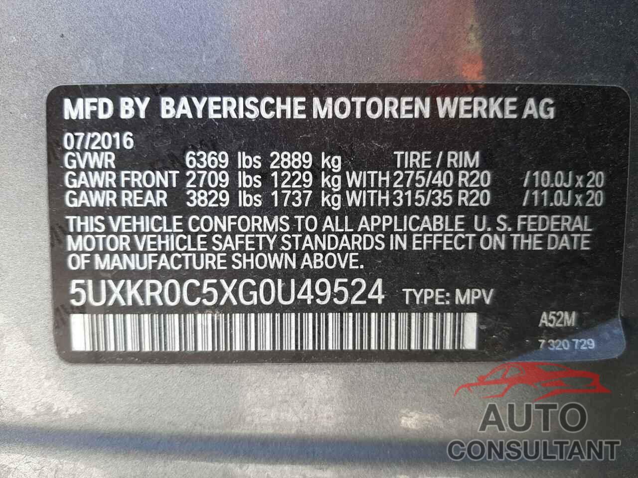 BMW X5 2016 - 5UXKR0C5XG0U49524