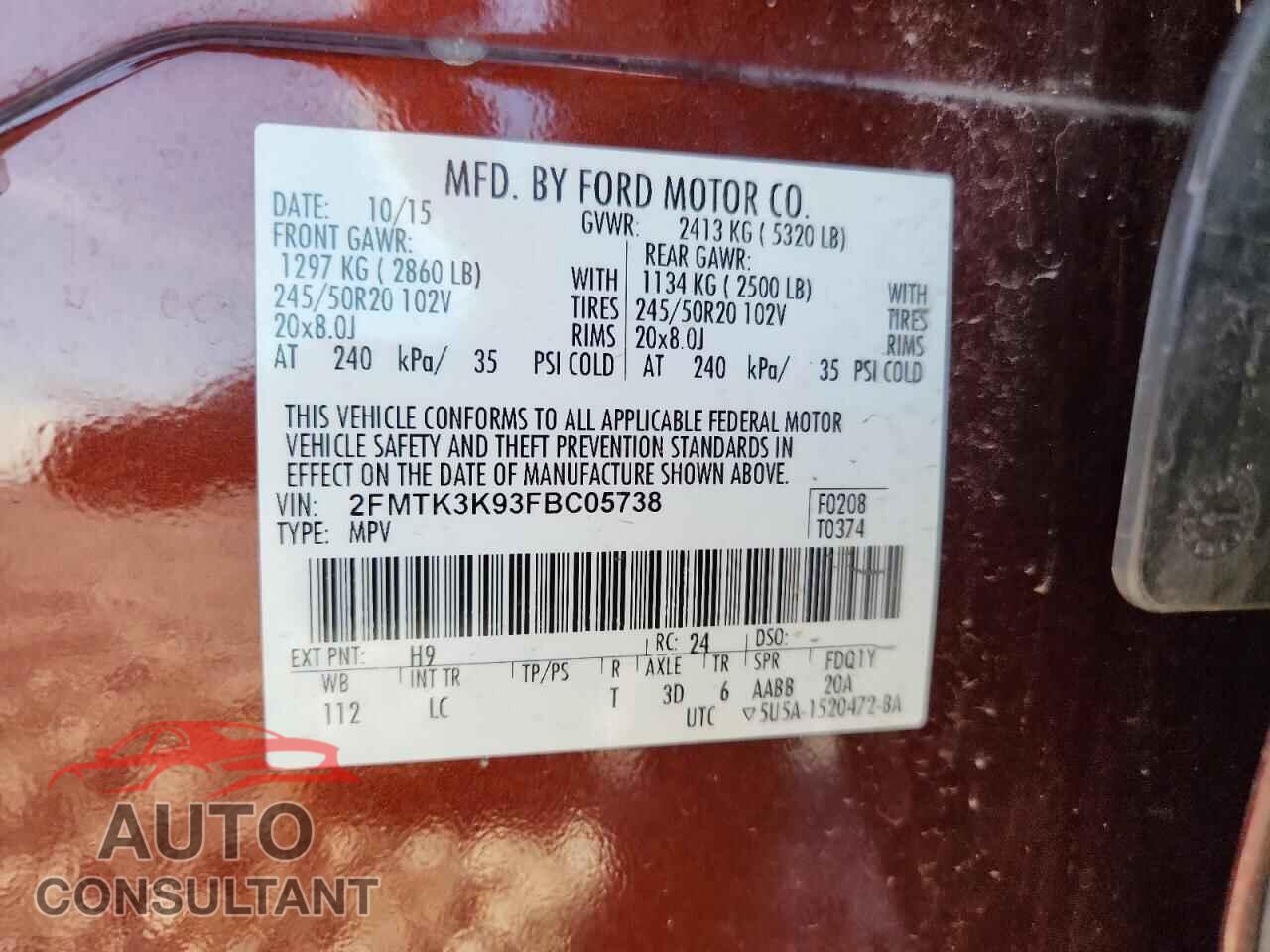 FORD EDGE 2015 - 2FMTK3K93FBC05738