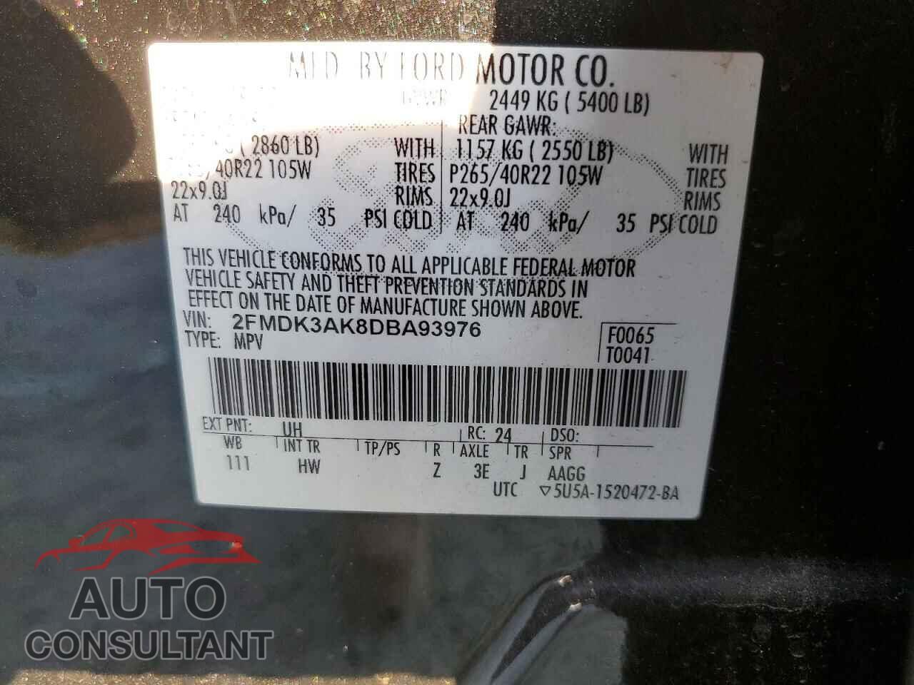 FORD EDGE 2013 - 2FMDK3AK8DBA93976