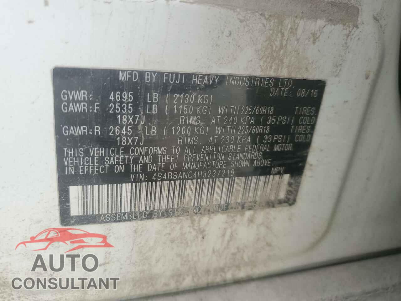 SUBARU OUTBACK 2017 - 4S4BSANC4H3237219