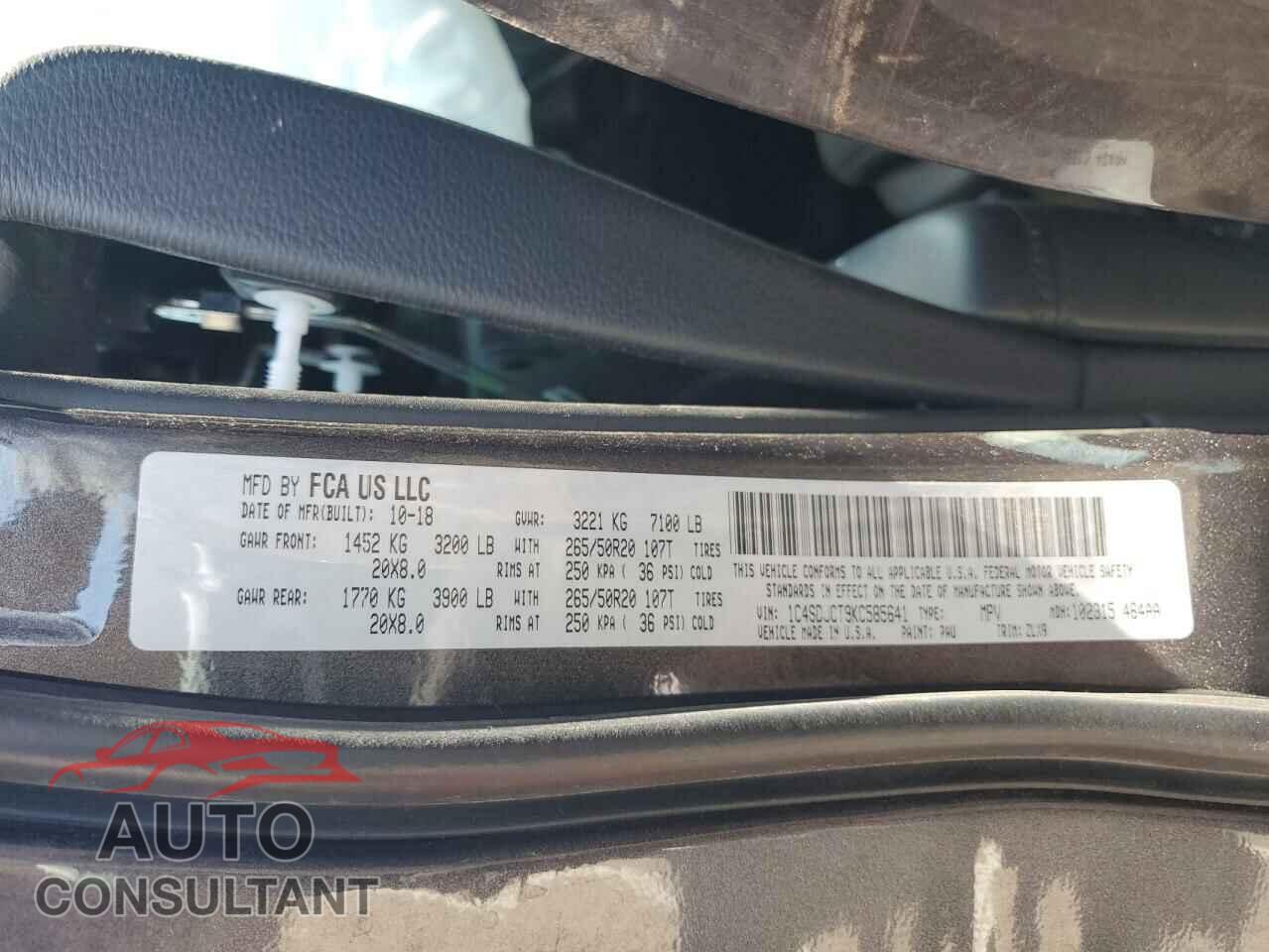 DODGE DURANGO 2019 - 1C4SDJCT9KC585641