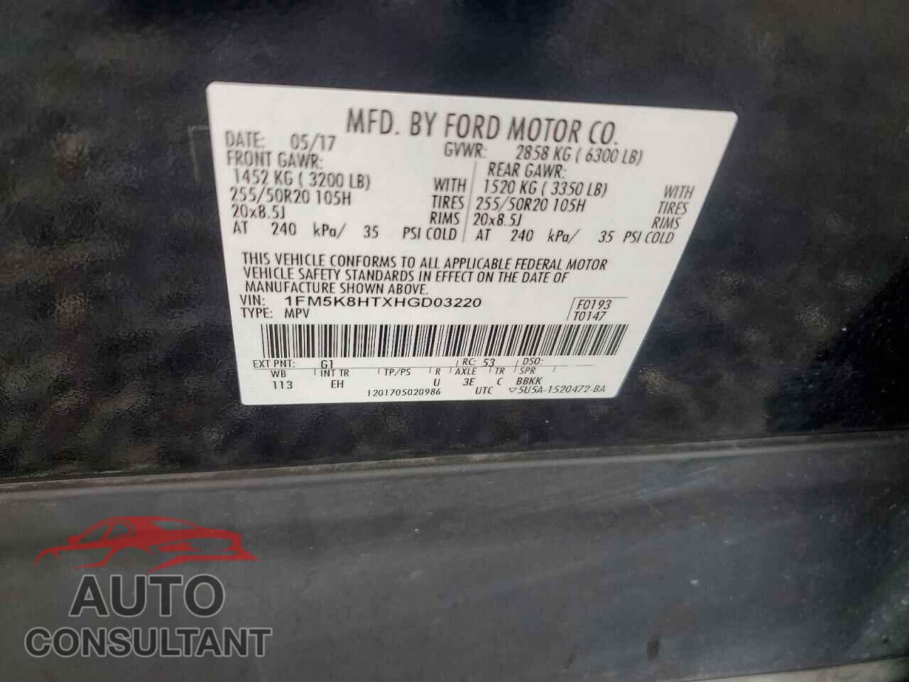 FORD EXPLORER 2017 - 1FM5K8HTXHGD03220