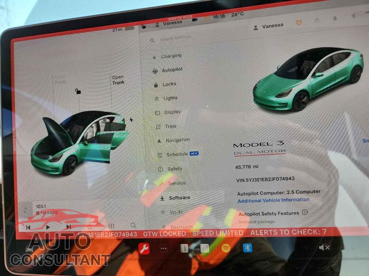 TESLA MODEL 3 2018 - 5YJ3E1EB2JF074943