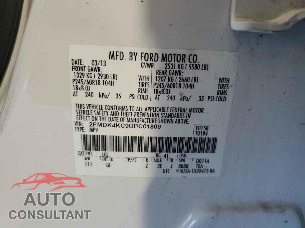 FORD EDGE 2013 - 2FMDK4KC9DBC01809