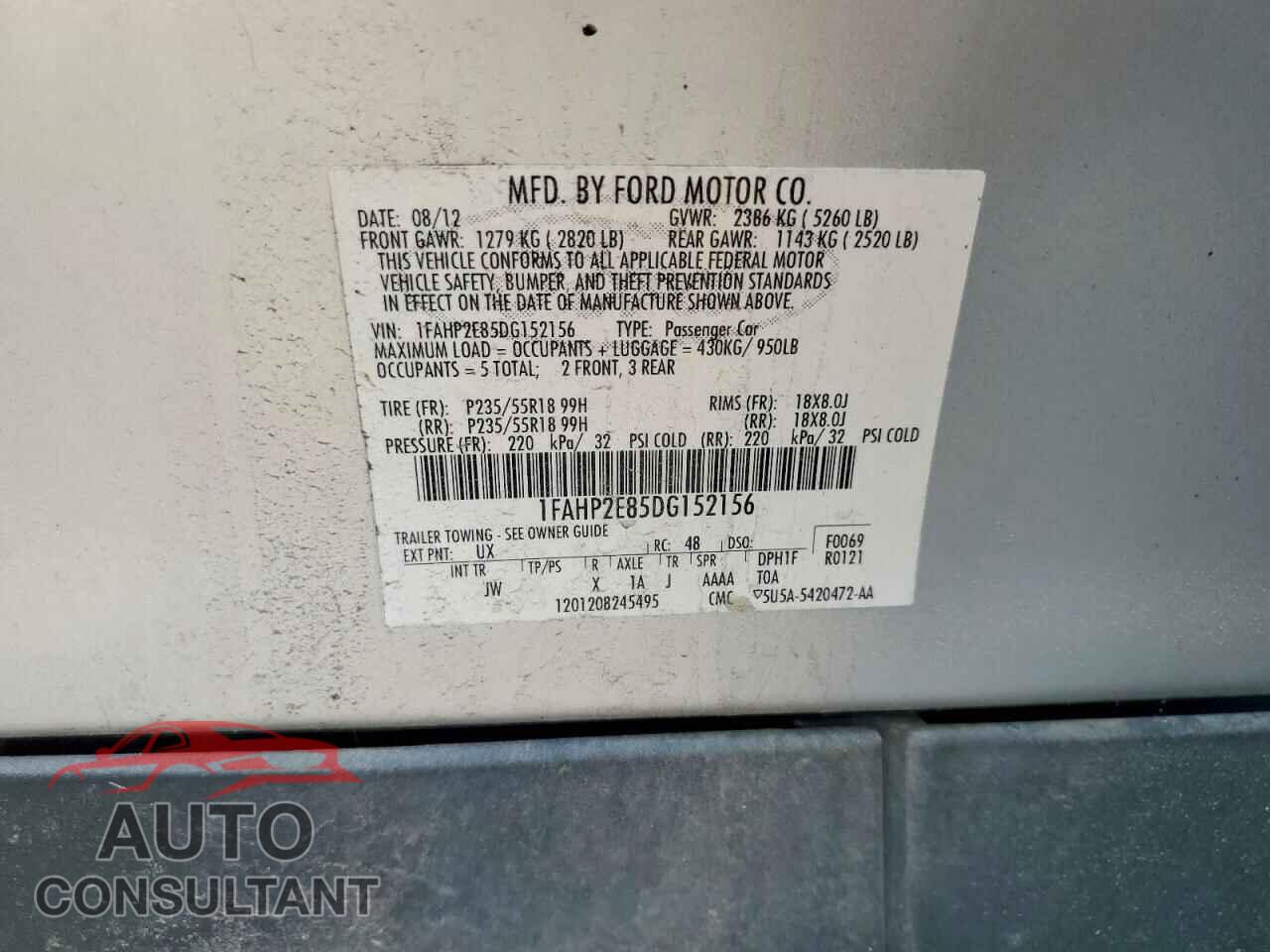 FORD TAURUS 2013 - 1FAHP2E85DG152156