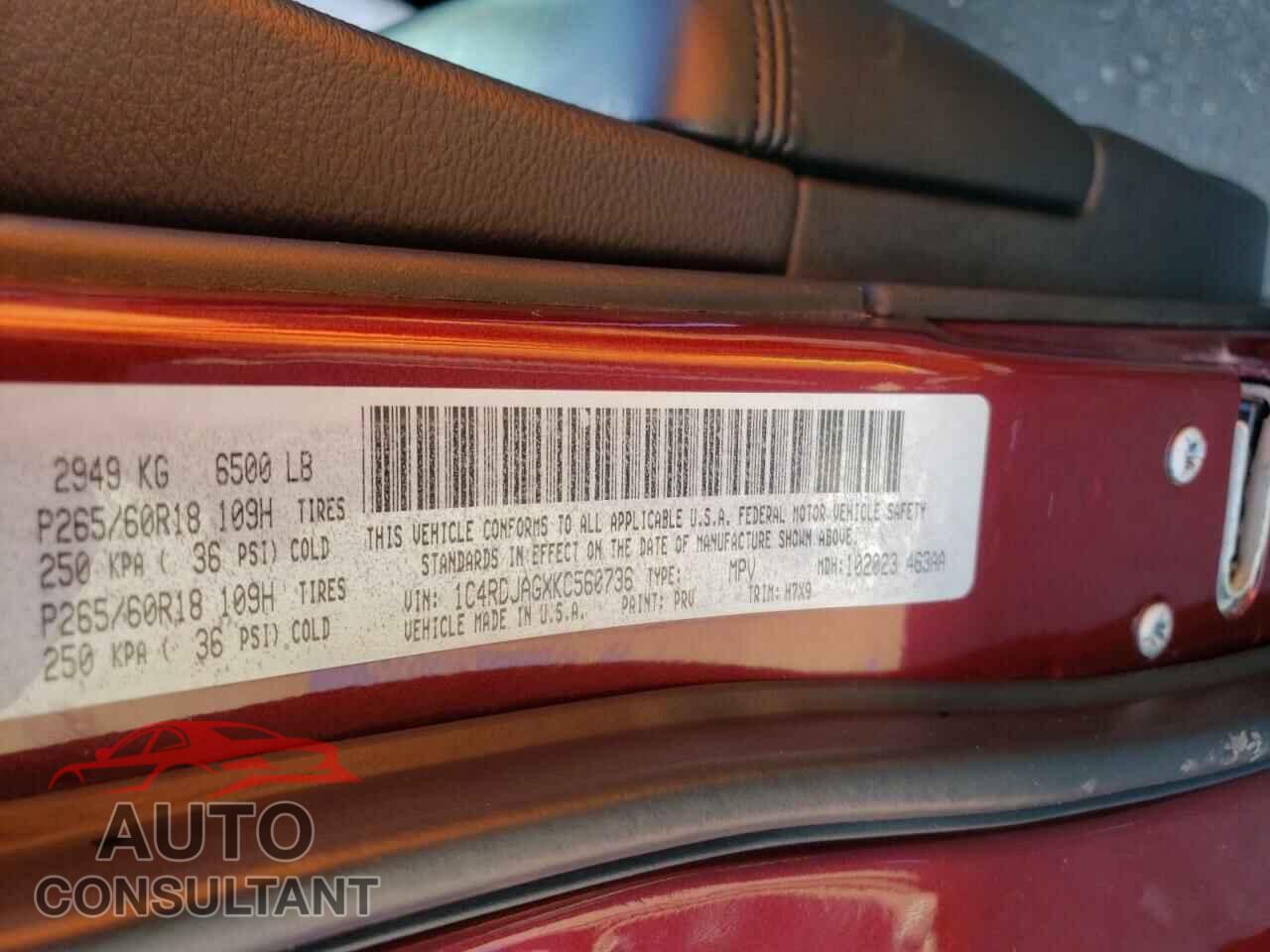 DODGE DURANGO 2019 - 1C4RDJAGXKC560736