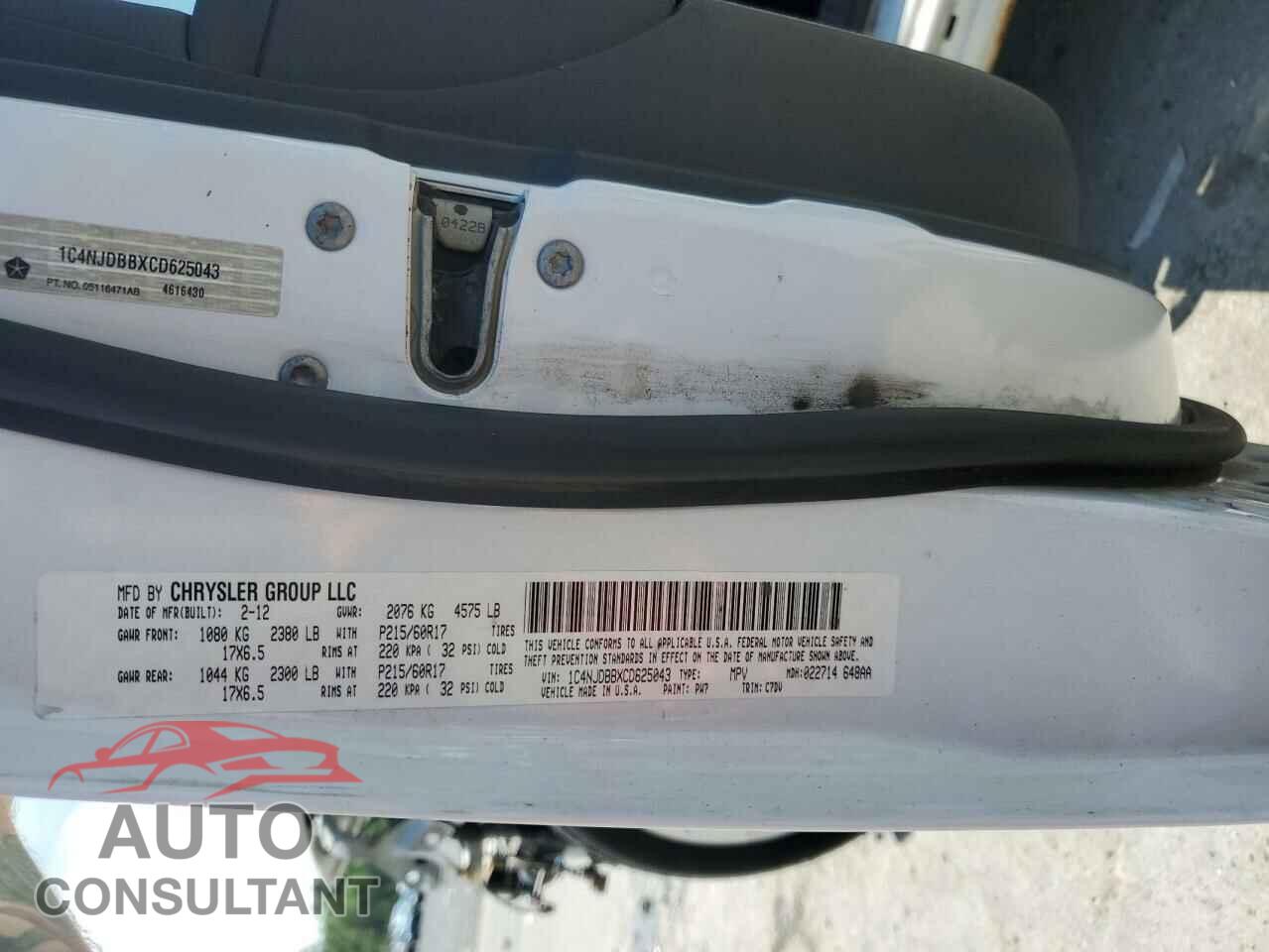 JEEP COMPASS 2012 - 1C4NJDBBXCD625043